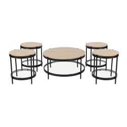 طقم طاولات خدمة 5 قطع من الخشب والزجاج والمعدن 55*55 سم