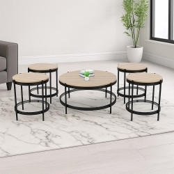 طقم طاولات خدمة 5 قطع من الخشب والزجاج والمعدن 55*55 سم