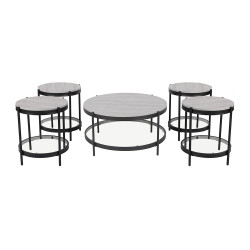 طقم طاولات خدمة 5 قطع من الخشب والزجاج والمعدن لون رمادي