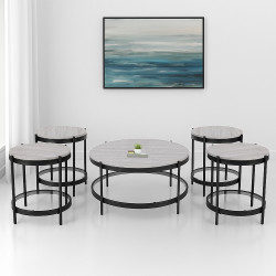 طقم طاولات خدمة 5 قطع من الخشب والزجاج والمعدن لون رمادي