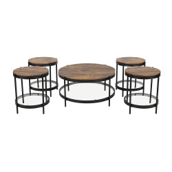 طقم طاولات خدمة 5 قطع من الخشب والزجاج والمعدن طقم طاولات خدمة 5 قطع من الخشب والزجاج والمعدن