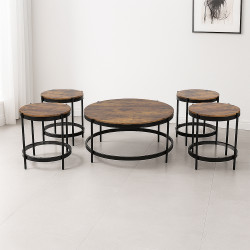 طقم طاولات خدمة 5 قطع من الخشب والزجاج والمعدن طقم طاولات خدمة 5 قطع من الخشب والزجاج والمعدن