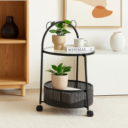 عربة تقديم 2 دور من الزجاج والمعدن