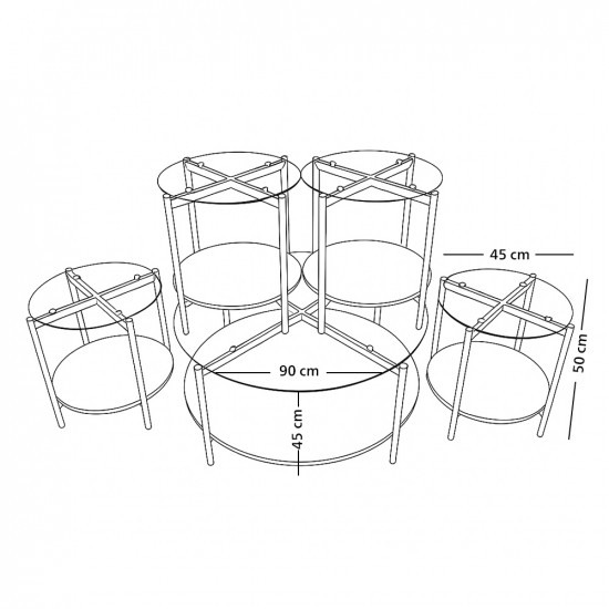طقم طاولات 5 قطع زجاج بني غامق