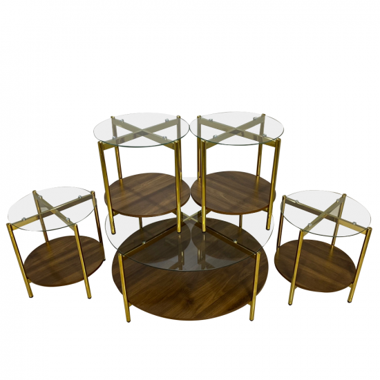 طقم طاولات 5 قطع زجاج بني غامق