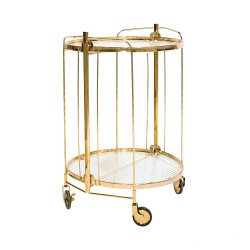 عربة تقديم 2 دوار من الزجاج والاستيل ذهبي