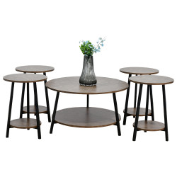 طقم طاولات خدمة خشب 2 دور 5 قطع بني