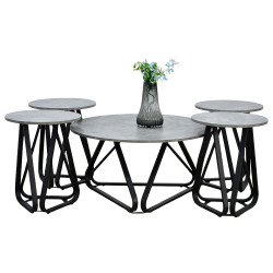 طقم طاولات خدمة 5 قطع من الخشب والمعدن رمادي طقم طاولات خدمة 5 قطع من الخشب والمعدن رمادي