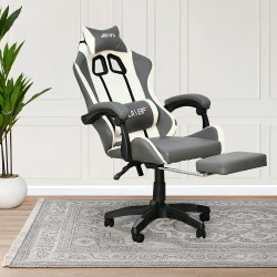 كرسي ألعاب أحترافي من الجلد رمادي × أبيض
