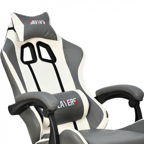 كرسي ألعاب أحترافي من الجلد رمادي × أبيض