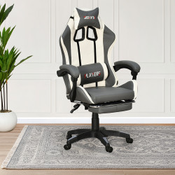 كرسي ألعاب أحترافي من الجلد رمادي × أبيض