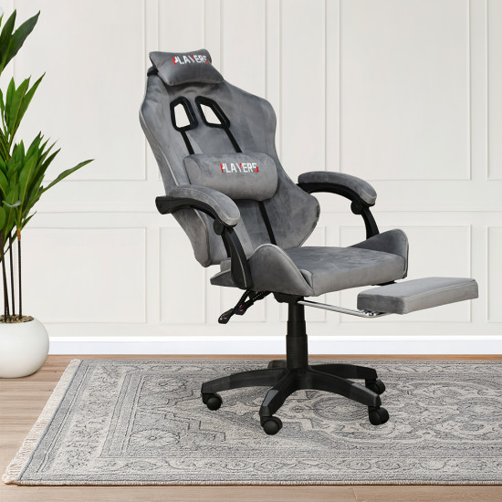 كرسي ألعاب أحترافي مخمل رمادي