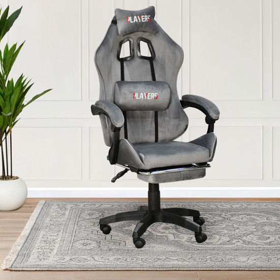 كرسي ألعاب أحترافي مخمل رمادي