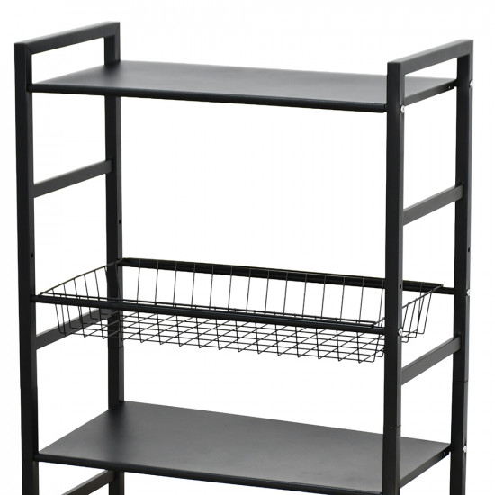 وحدة رفوف متحركة معدنية 4 أدوار أسود وحدة رفوف متحركة معدنية 4 أدوار أسود