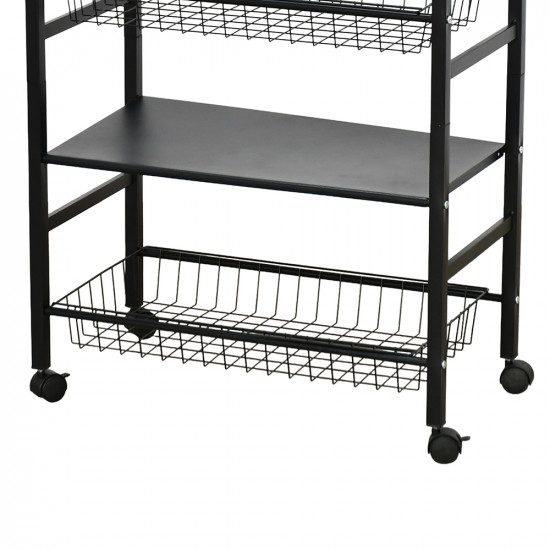 وحدة رفوف متحركة معدنية 4 أدوار أسود وحدة رفوف متحركة معدنية 4 أدوار أسود