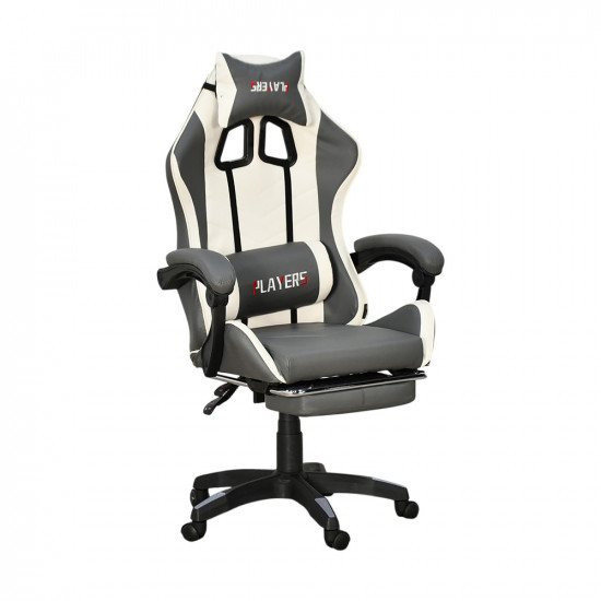 كرسي ألعاب أحترافي من الجلد رمادي × أبيض