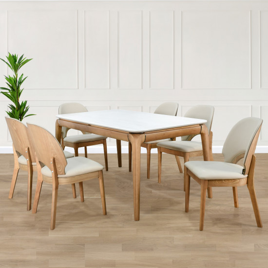 طاولة طعام خشب مع سطح سيراميك 6 كراسي