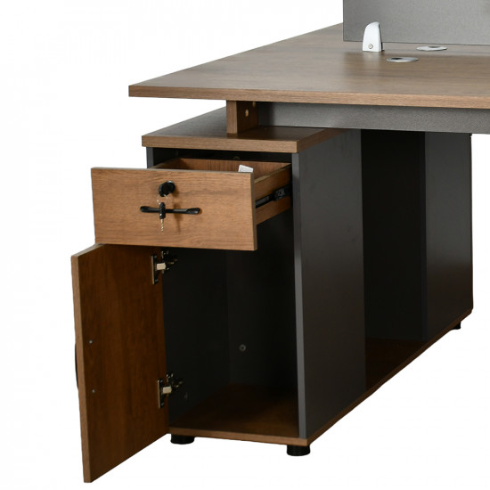 مكتب مزدوج خشبي مع وحدات تخزين بني مكتب مزدوج خشبي مع وحدات تخزين بني