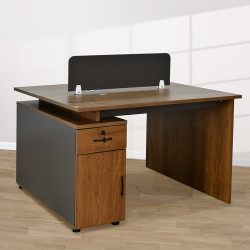 مكتب مزدوج خشبي مع وحدات تخزين بني