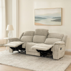 كنبة استرخاء قماش 3 مقاعد قابلة للإمالة بيج