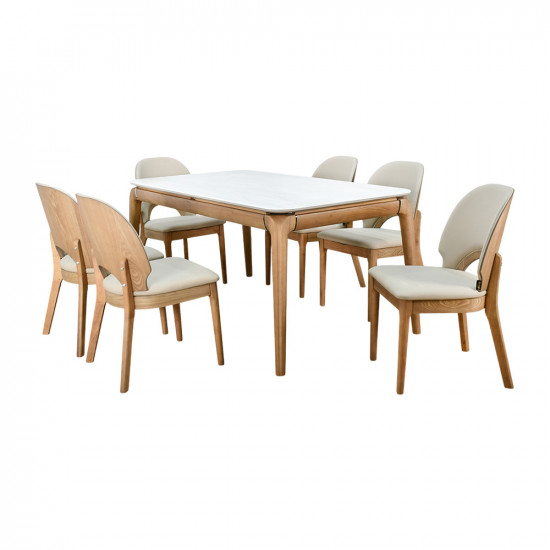 طاولة طعام خشب مع سطح سيراميك 6 كراسي