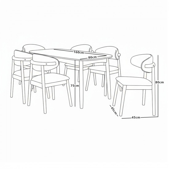 طاولة طعام خشب مع سطح سيراميك 6 كراسي