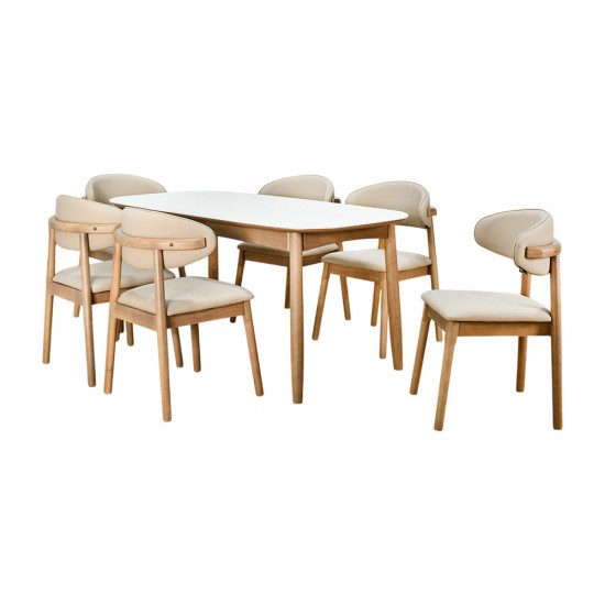 طاولة طعام خشب مع سطح سيراميك 6 كراسي