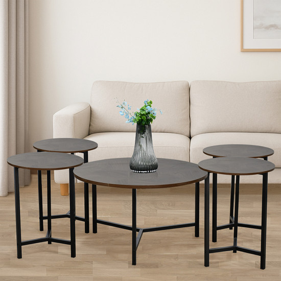 طقم طاولات خدمة 5 قطع خشب بني طقم طاولات خدمة 5 قطع خشب بني