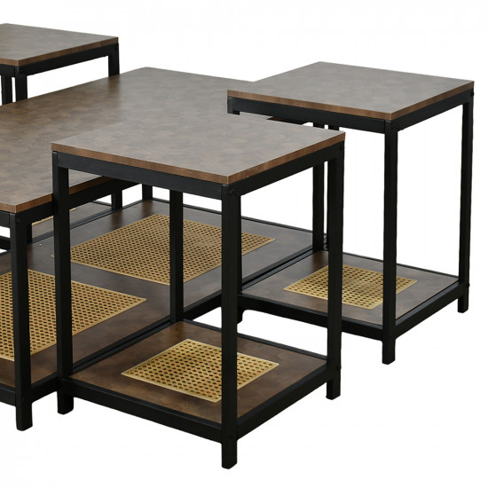 طقم طاولات خدمة 5 قطع 2 دور خشب مع راتان