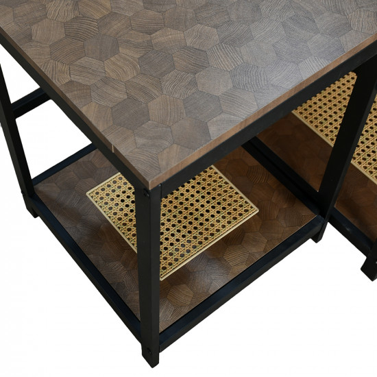 طقم طاولات خدمة 5 قطع 2 دور خشب مع راتان