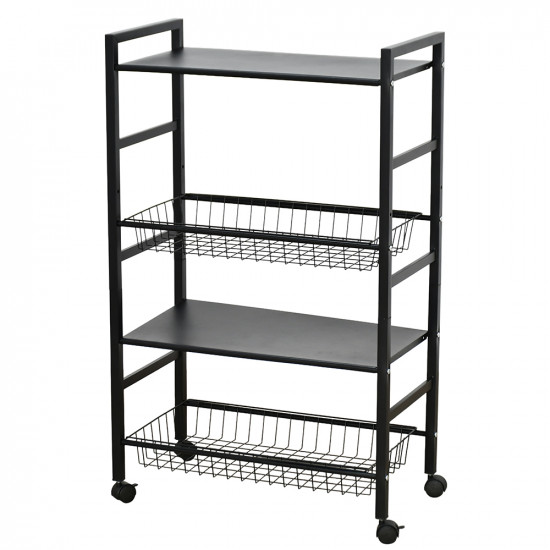 وحدة رفوف متحركة معدنية 4 أدوار أسود وحدة رفوف متحركة معدنية 4 أدوار أسود