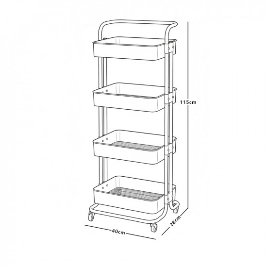 وحدة رفوف متحركة معدنية 4 أدوار أسود