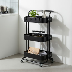 وحدة رفوف متحركة معدنية 3 أدوار أسود