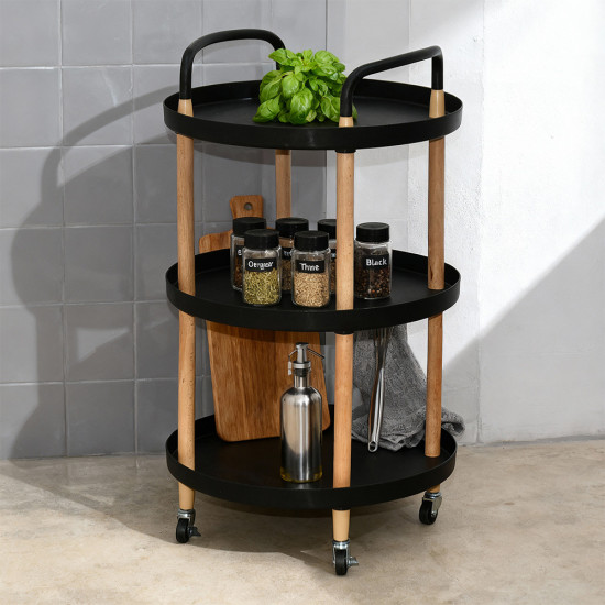 عربة تقديم متحركة 3 أدوار أسود