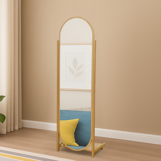 مرآة ديكور استاند بإطار خشبي عصري