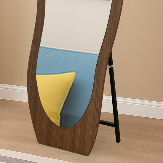 مرآة استاند معدن بإطار خشبي عصري مرآة استاند معدن بإطار خشبي عصري