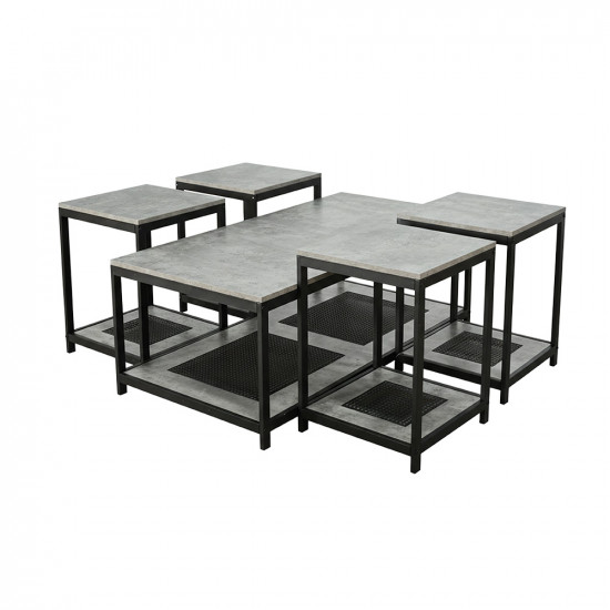 طقم طاولات خدمة 5 قطع 2 دور خشب مع راتان