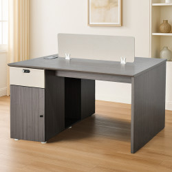 مكتب عمل مزدوج مع وحدة تخزين رمادي