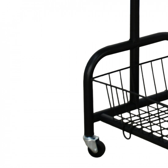 عربة تقديم سطح خشبي مع رف تخزين معدني