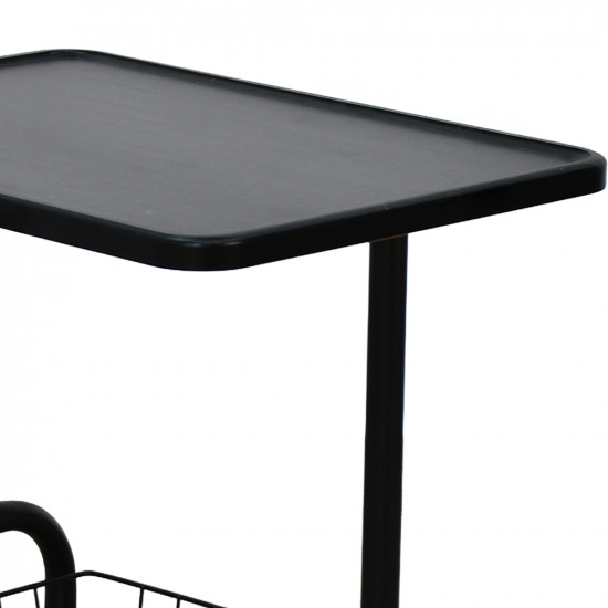 عربة تقديم سطح خشبي مع رف تخزين معدني