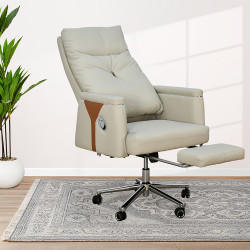 كرسي مكتب مودرن دوار جلد بيج