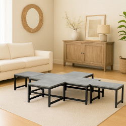 طقم طاولات خدمة 5 قطع خشبي رمادي 