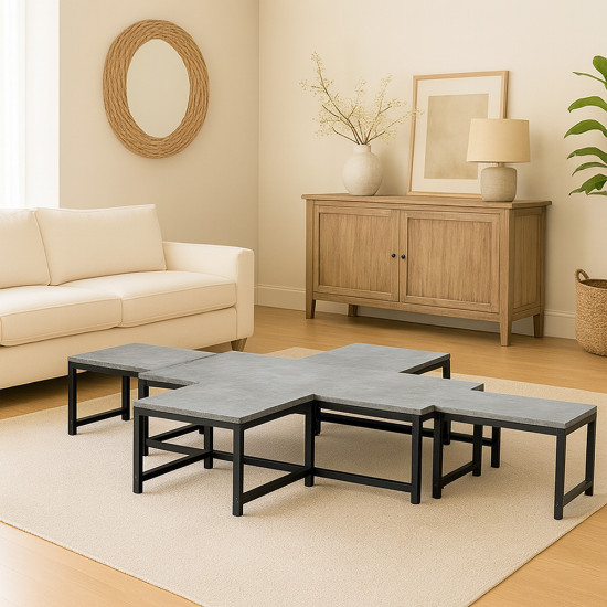 طقم طاولات خدمة 5 قطع خشبي رمادي 