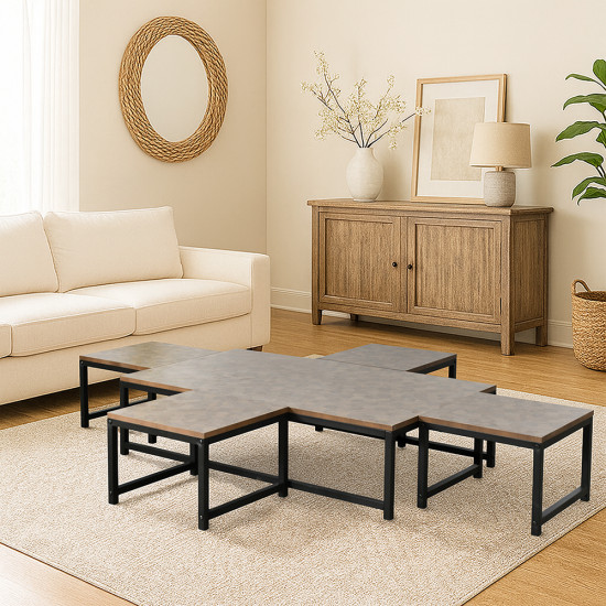 طقم طاولات خدمة 5 قطع خشبي بني