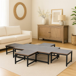 طقم طاولات خدمة 5 قطع خشبي بني غامق