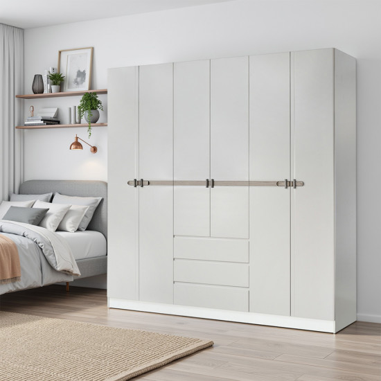 دولاب ملابس مودرن خشبي 6 باب رمادي فاتح