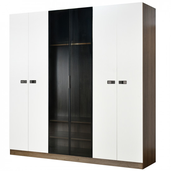 دولاب ملابس خشب 6 باب مع أبواب زجاجية