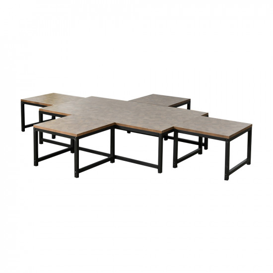 طقم طاولات خدمة 5 قطع خشبي بني