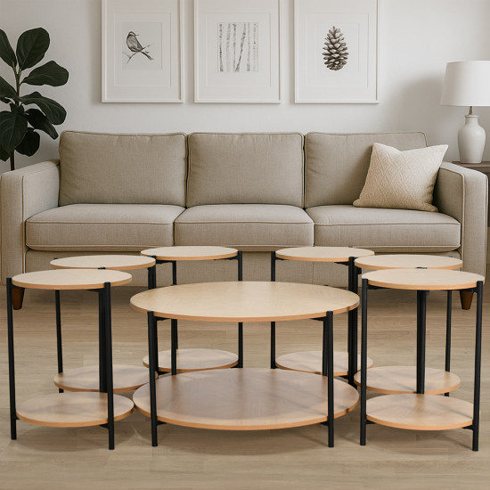 طقم طاولات خدمة 7 قطع 2 دور خشبي