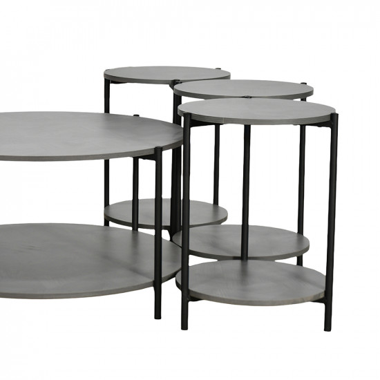 طقم طاولات خدمة 7 قطع 2 دور خشب رمادي غامق